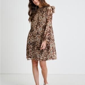 Ichi Nally Brown Dress w/ Florals Size Small